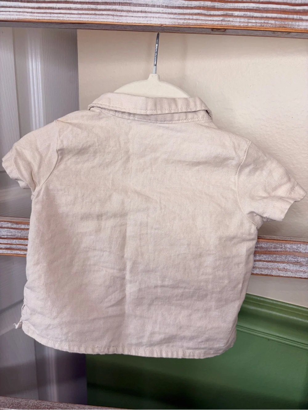 🌿 Carter’s Newborn Beige Embroidered Button Up Shirt Shorts Set